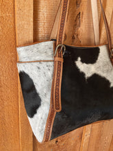 Load image into Gallery viewer, Briggs Hand-tooled &amp; Hairon Hide Bag
