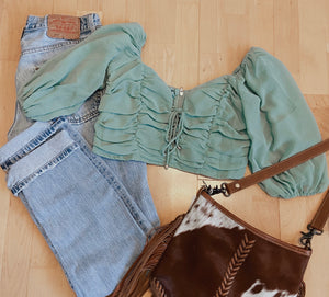 Lace-up Ruched Crop Top