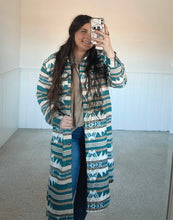 Load image into Gallery viewer, Teal Long Button Up Jacket
